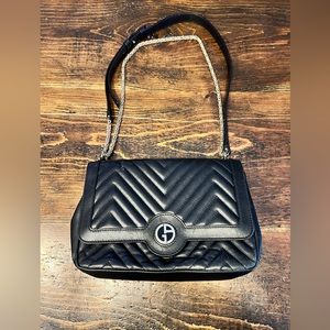 Giorgio Armani Black Leather Gold Chain Flap Crossbody Bag  - ITALY